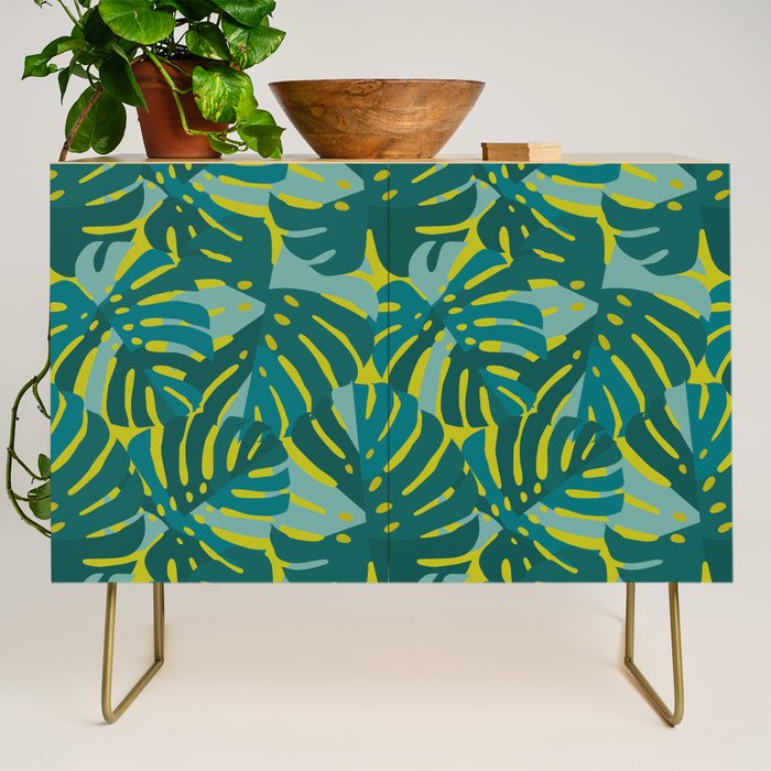Monstera Leaves in Teal Credenza Gallery Image 1