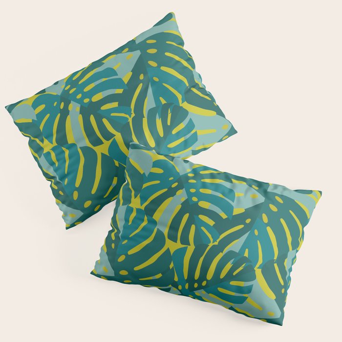 Monstera Leaves in Teal Pillow Sham Gallery Image 3