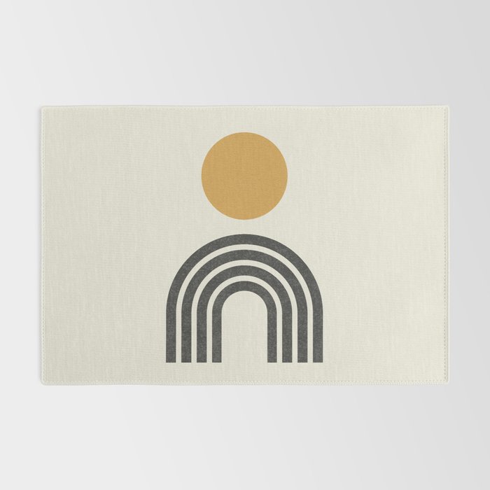 Mid century modern gold sun and black rainbow Rug Gallery Image 2