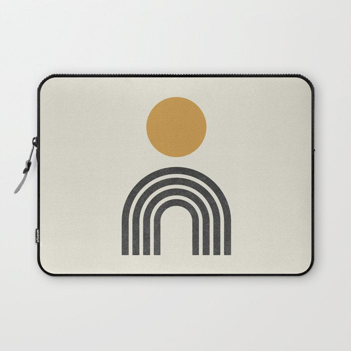Mid century modern gold sun and black rainbow Laptop Sleeve Gallery Image 1