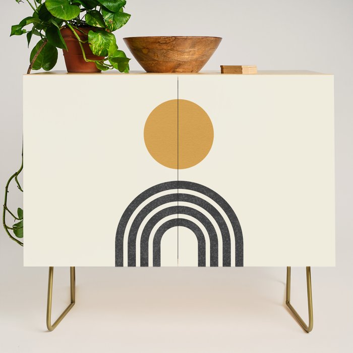 Mid century modern gold sun and black rainbow Credenza Gallery Image 1