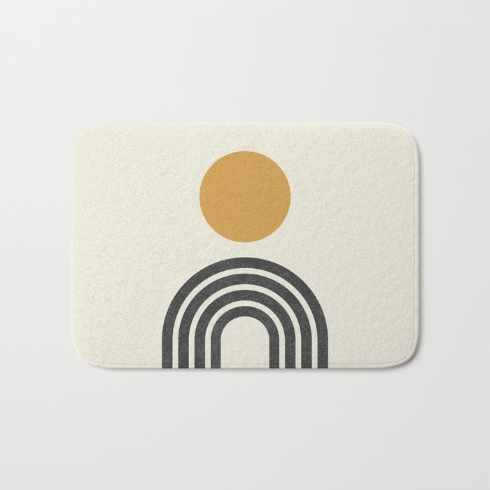 Mid century modern gold sun and black rainbow Bath Mat Gallery Image 1