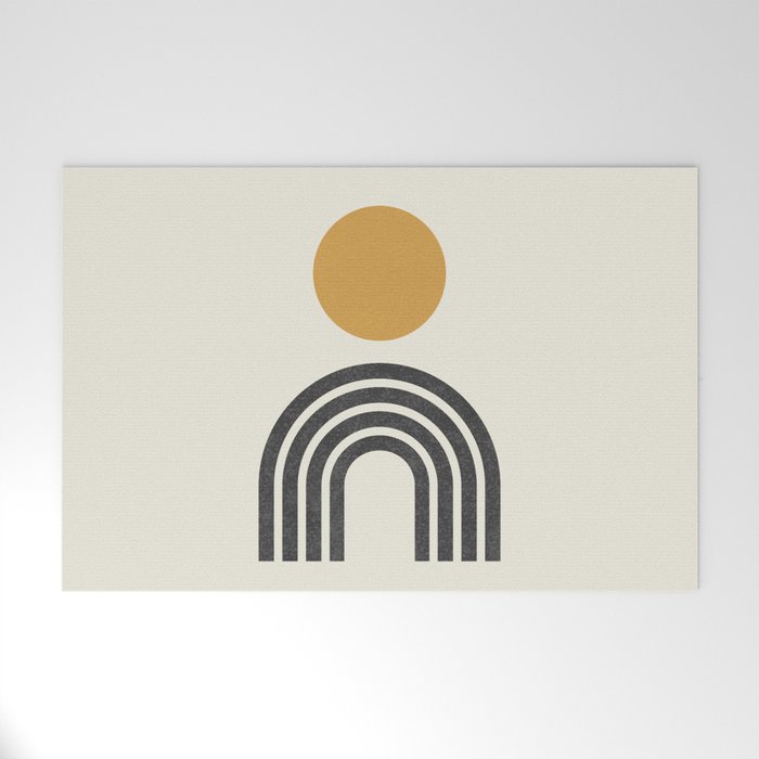 Mid century modern gold sun and black rainbow Welcome Mat Gallery Image 1