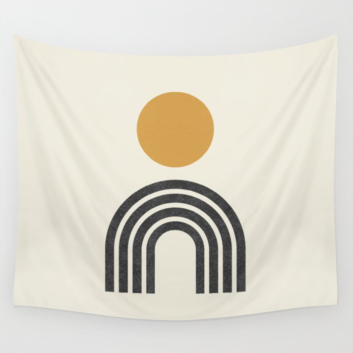 Mid century modern gold sun and black rainbow Wall Tapestry Gallery Image 4