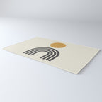 Mid century modern gold sun and black rainbow Rug Gallery Image 3