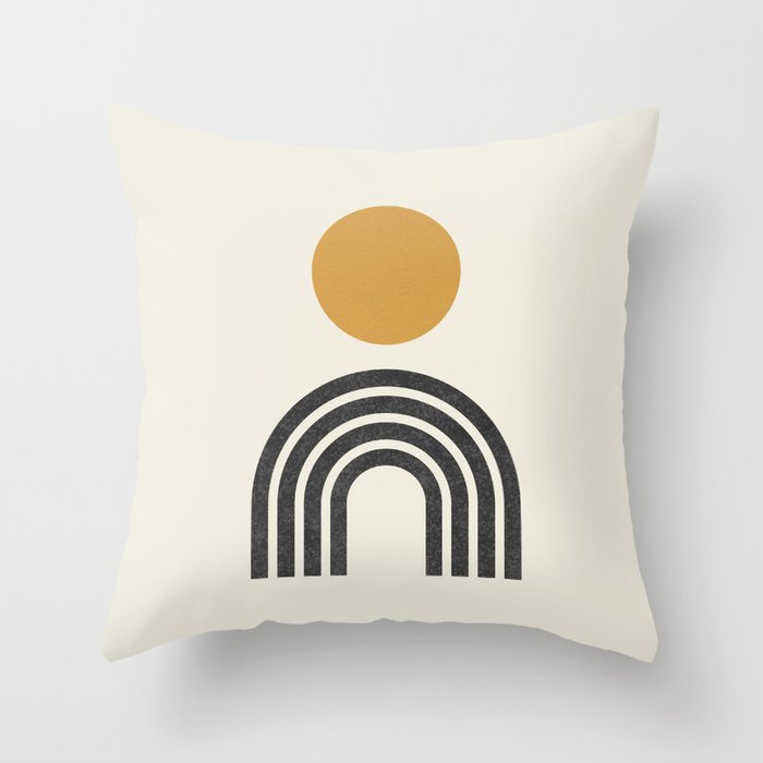 Mid century modern gold sun and black rainbow Throw Pillow Gallery Image 6