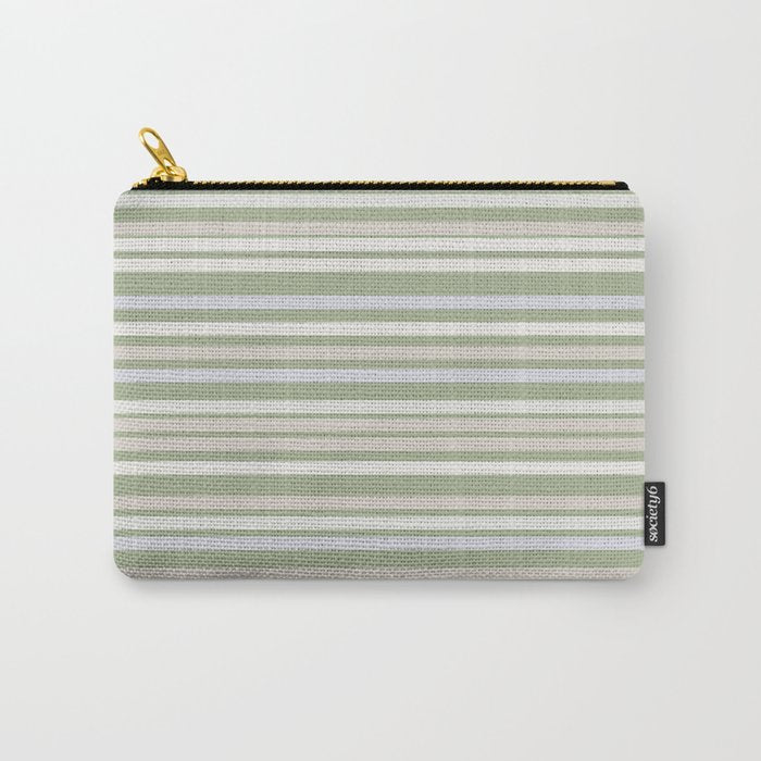 Joseph Stripes Fine Stripe Pattern in Sage Green, Light Silver Gray, Beige, and Cream Carry All Pouch Gallery Image 1
