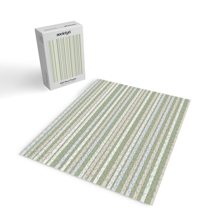 Joseph Stripes Fine Stripe Pattern in Sage Green, Light Silver Gray, Beige, and Cream Jigsaw Puzzle Gallery Image 2