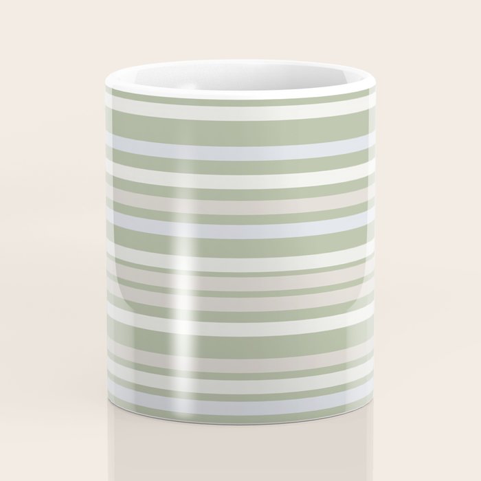 Joseph Stripes Fine Stripe Pattern in Sage Green, Light Silver Gray, Beige, and Cream Coffee Mug Gallery Image 4