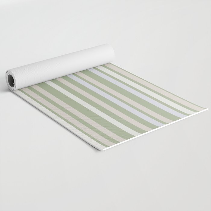 Joseph Stripes Fine Stripe Pattern in Sage Green, Light Silver Gray, Beige, and Cream Yoga Mat Gallery Image 2