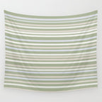 Joseph Stripes Fine Stripe Pattern in Sage Green, Light Silver Gray, Beige, and Cream Wall Tapestry Gallery Image 4