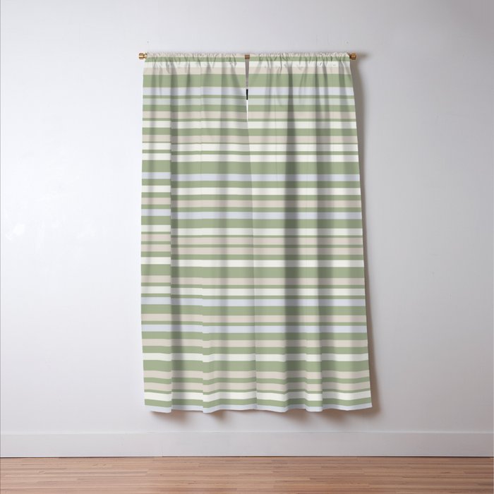 Joseph Stripes Fine Stripe Pattern in Sage Green, Light Silver Gray, Beige, and Cream Window Curtain Gallery Image 3