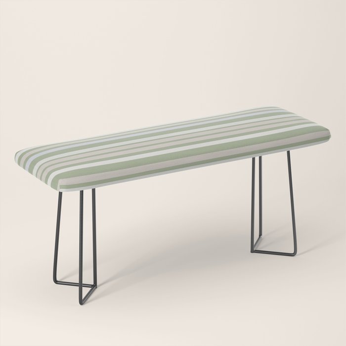 Joseph Stripes Fine Stripe Pattern in Sage Green, Light Silver Gray, Beige, and Cream Bench Gallery Image 1