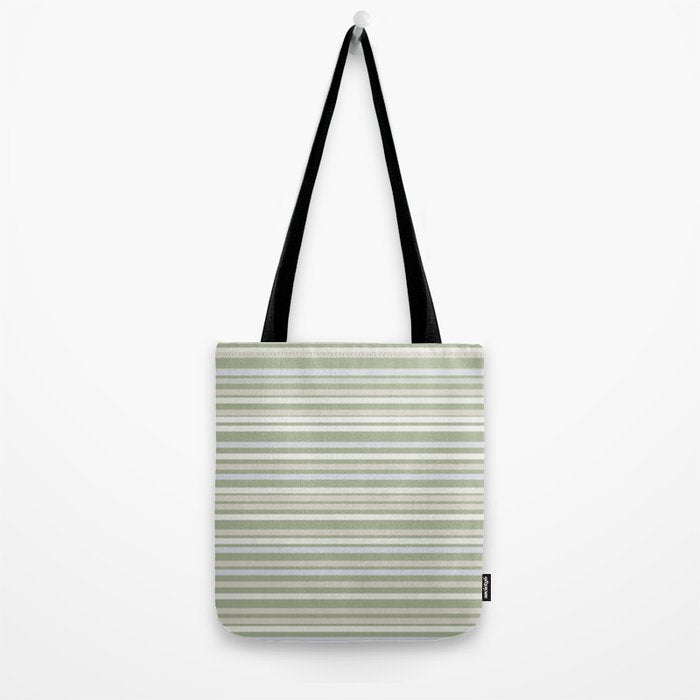 Joseph Stripes Fine Stripe Pattern in Sage Green, Light Silver Gray, Beige, and Cream Tote Bag Gallery Image 2