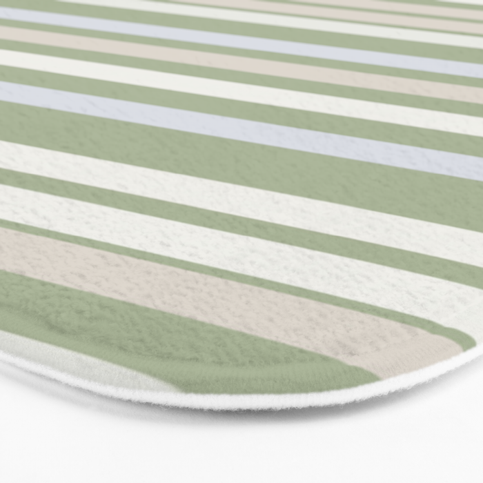 Joseph Stripes Fine Stripe Pattern in Sage Green, Light Silver Gray, Beige, and Cream Bath Mat Gallery Image 3