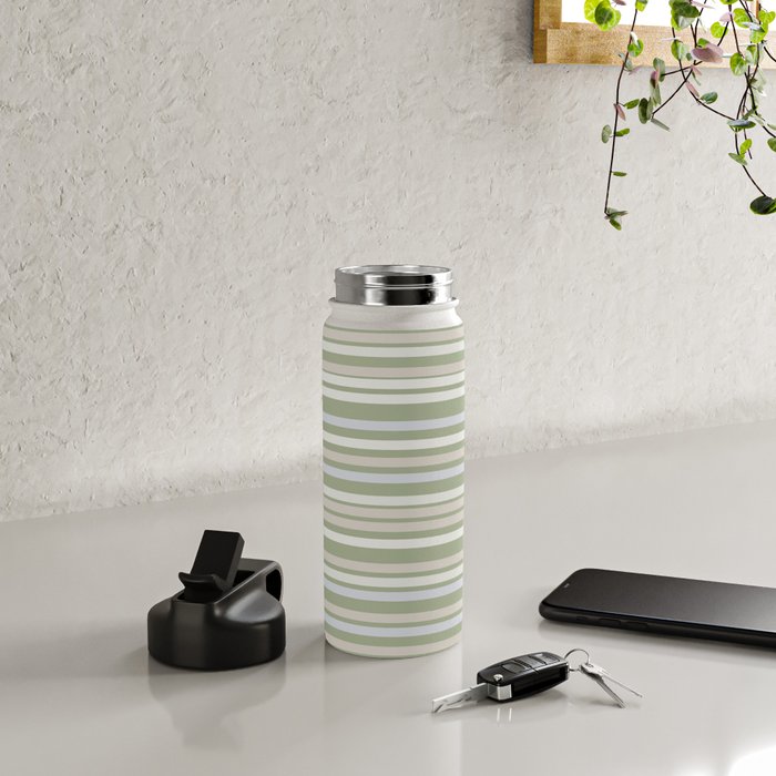 Joseph Stripes Fine Stripe Pattern in Sage Green, Light Silver Gray, Beige, and Cream Water Bottle Gallery Image 4