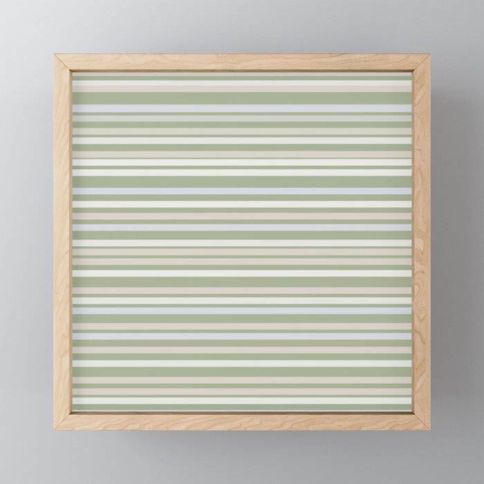 Joseph Stripes Fine Stripe Pattern in Sage Green, Light Silver Gray, Beige, and Cream Mini Art Print Gallery Image 1