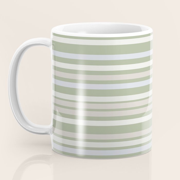 Joseph Stripes Fine Stripe Pattern in Sage Green, Light Silver Gray, Beige, and Cream Coffee Mug Gallery Image 3