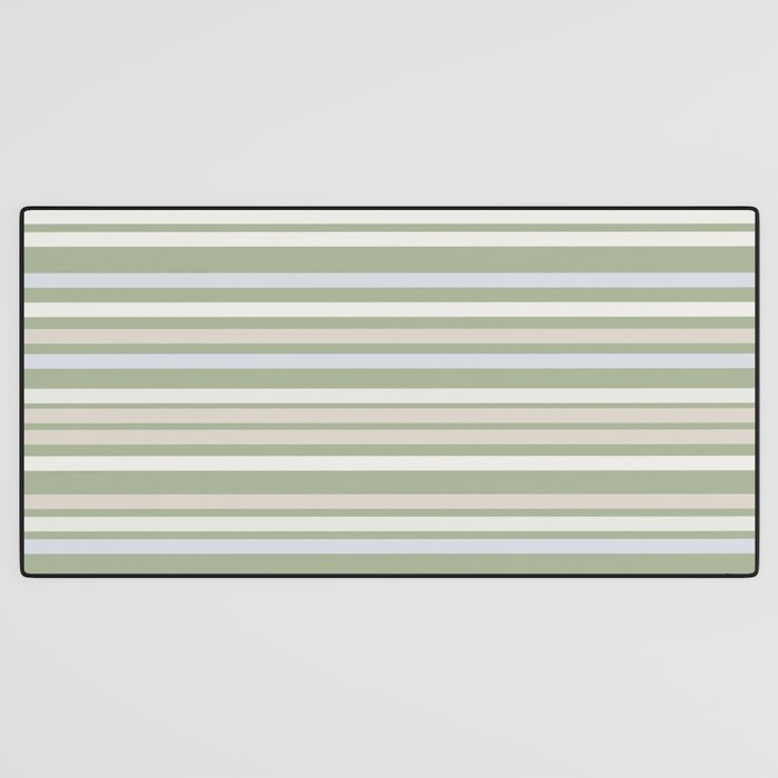 Joseph Stripes Fine Stripe Pattern in Sage Green, Light Silver Gray, Beige, and Cream Desk Mat Gallery Image 3