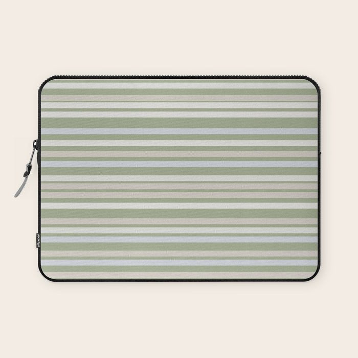 Joseph Stripes Fine Stripe Pattern in Sage Green, Light Silver Gray, Beige, and Cream Laptop Sleeve Gallery Image 1