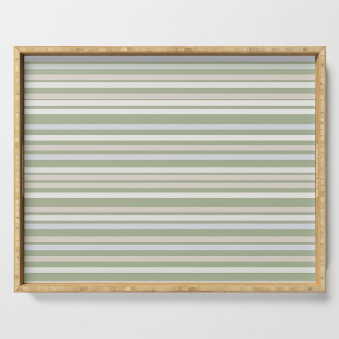 Joseph Stripes Fine Stripe Pattern in Sage Green, Light Silver Gray, Beige, and Cream Serving Tray Gallery Image 1