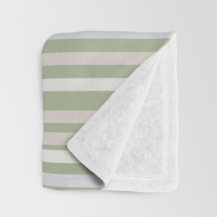 Joseph Stripes Fine Stripe Pattern in Sage Green, Light Silver Gray, Beige, and Cream Throw Blanket Gallery Image 3