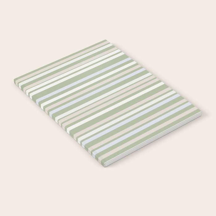 Joseph Stripes Fine Stripe Pattern in Sage Green, Light Silver Gray, Beige, and Cream Notebook Gallery Image 2