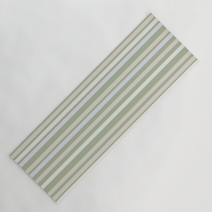 Joseph Stripes Fine Stripe Pattern in Sage Green, Light Silver Gray, Beige, and Cream Yoga Mat Gallery Image 1