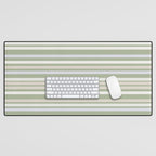 Joseph Stripes Fine Stripe Pattern in Sage Green, Light Silver Gray, Beige, and Cream Desk Mat Gallery Image 1
