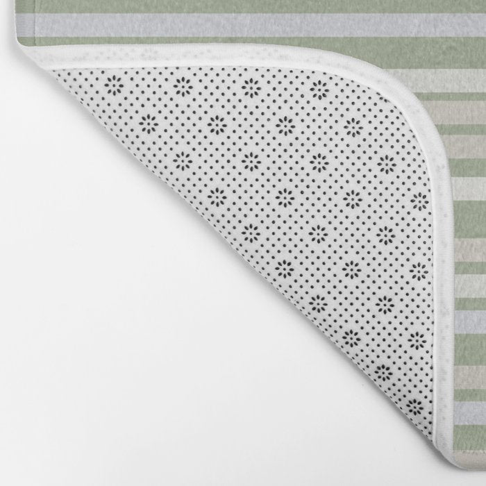 Joseph Stripes Fine Stripe Pattern in Sage Green, Light Silver Gray, Beige, and Cream Bath Mat Gallery Image 2