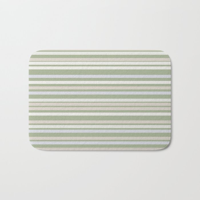 Joseph Stripes Fine Stripe Pattern in Sage Green, Light Silver Gray, Beige, and Cream Bath Mat Gallery Image 1