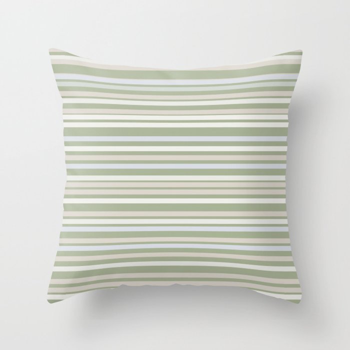 Joseph Stripes Fine Stripe Pattern in Sage Green, Light Silver Gray, Beige, and Cream Throw Pillow Gallery Image 6