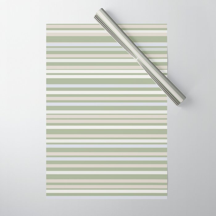 Joseph Stripes Fine Stripe Pattern in Sage Green, Light Silver Gray, Beige, and Cream Wrapping Paper Gallery Image 1
