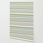 Joseph Stripes Fine Stripe Pattern in Sage Green, Light Silver Gray, Beige, and Cream Wallpaper Gallery Image 2