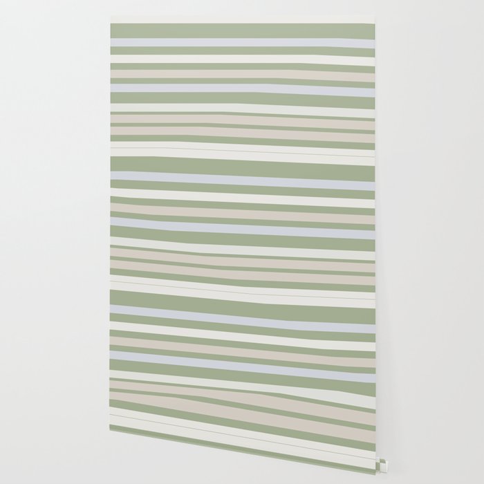 Joseph Stripes Fine Stripe Pattern in Sage Green, Light Silver Gray, Beige, and Cream Wallpaper Gallery Image 2
