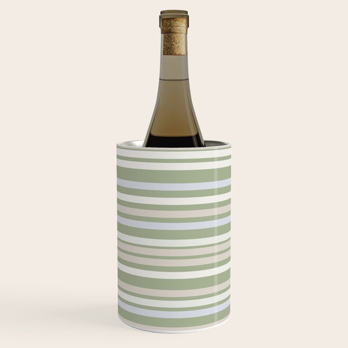 Joseph Stripes Fine Stripe Pattern in Sage Green, Light Silver Gray, Beige, and Cream Wine Chiller Gallery Image 1