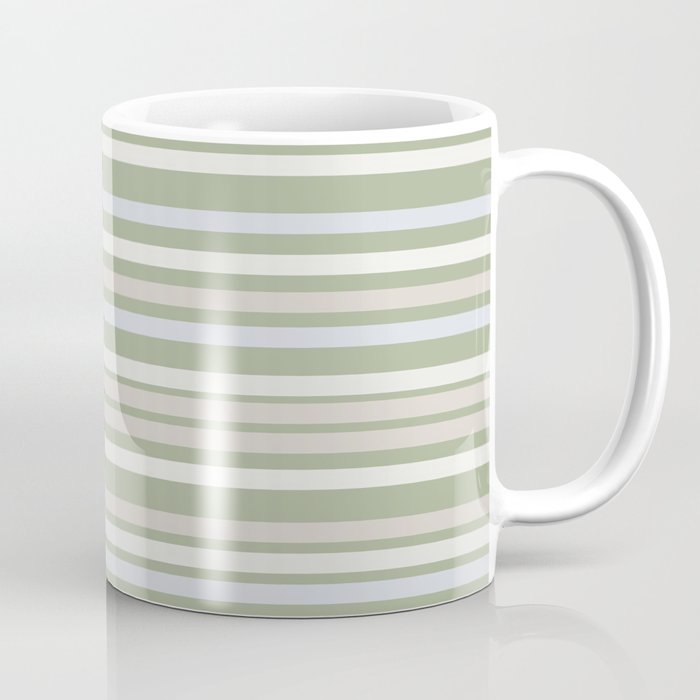 Joseph Stripes Fine Stripe Pattern in Sage Green, Light Silver Gray, Beige, and Cream Coffee Mug Gallery Image 1