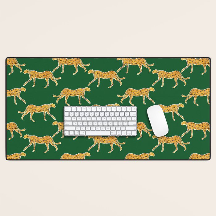 Tropical Animal Print Green Cheetah Illustration Desk Mat Gallery Image 1
