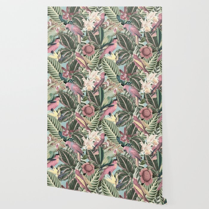 Vintage & Shabby Chic - Sepia Pink Tropical Bird Summer Garden Wallpaper Gallery Image 2