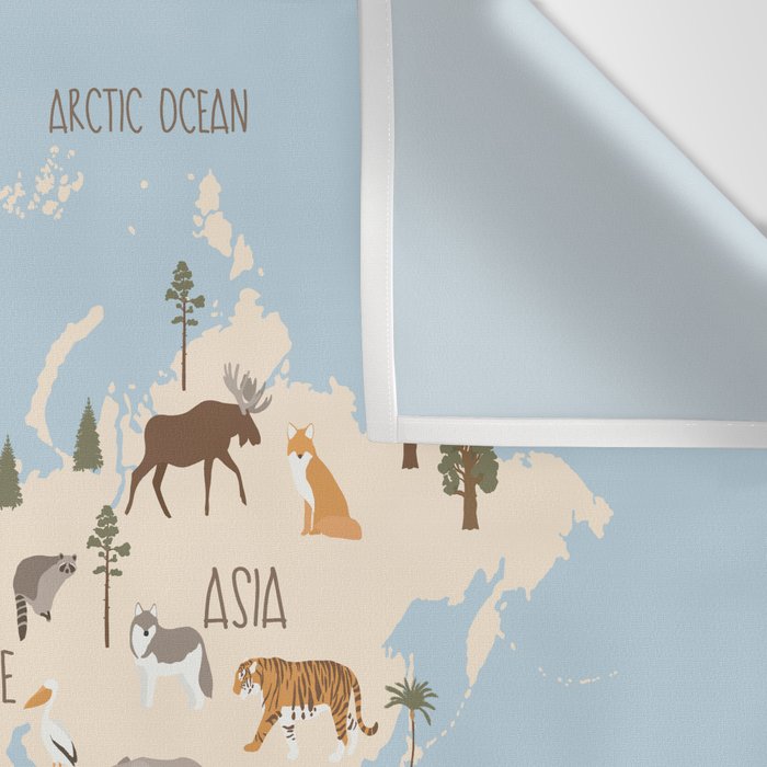 Illustrated Animal World Map Wall Tapestry Gallery Image 3