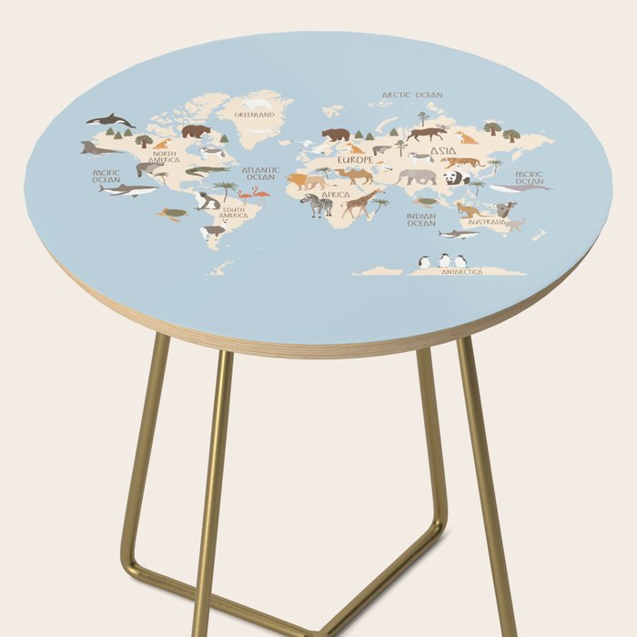 Illustrated Animal World Map Side Table Gallery Image 2