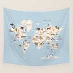Illustrated Animal World Map Wall Tapestry Gallery Image 4