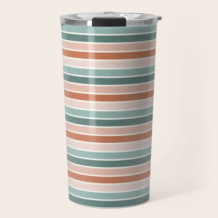stripes - terra cotta and teal Travel Mug Gallery Image 1