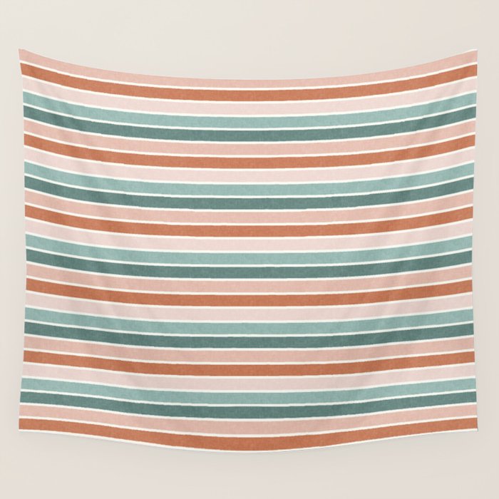 stripes - terra cotta and teal Wall Tapestry Gallery Image 1