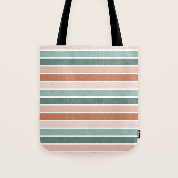 stripes - terra cotta and teal Tote Bag Gallery Image 1