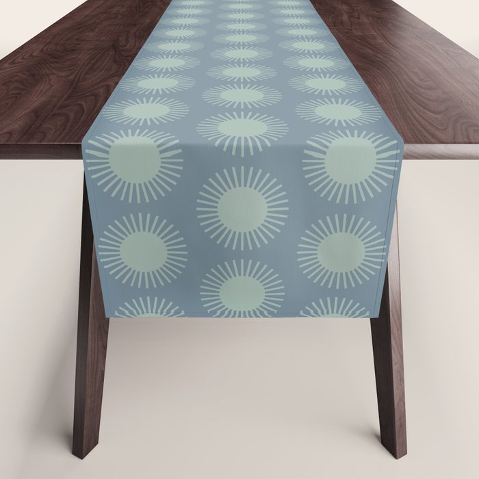 Boho Summer Sun Pattern V Neutral Blue Sage Green Table Runner Gallery Image 1