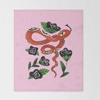 Snake with Black Roses Lunar New Year Art Throw Blanket Gallery Image 2