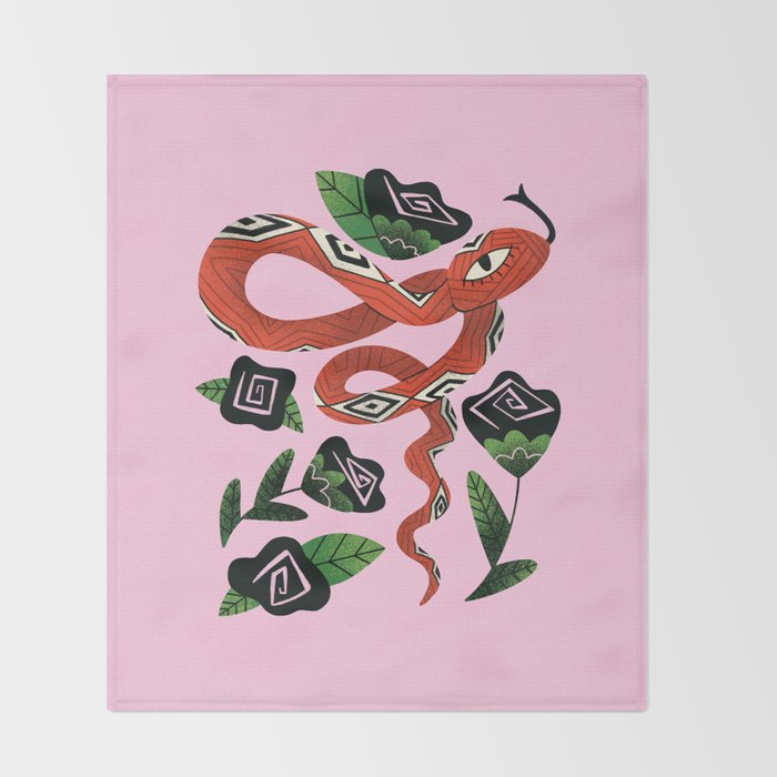 Snake with Black Roses Lunar New Year Art Throw Blanket Gallery Image 2