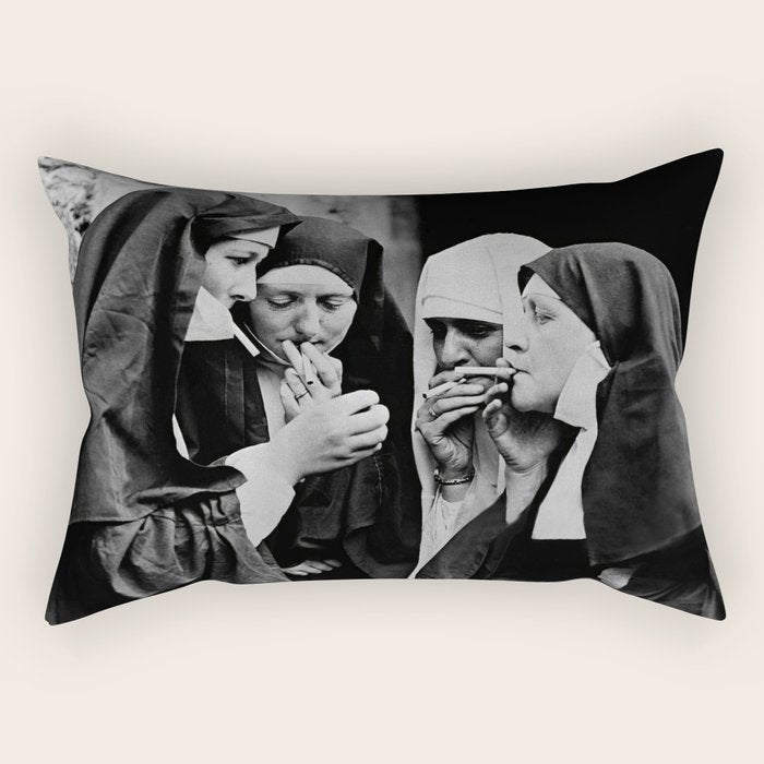 Smoking Nuns Vintage Photo -Smoking Nuns Rectangular Pillow Gallery Image 2