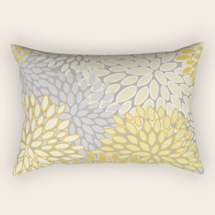 Floral Prints, Soft Yellow and Gray, Modern Print Art Rectangular Pillow Gallery Image 1